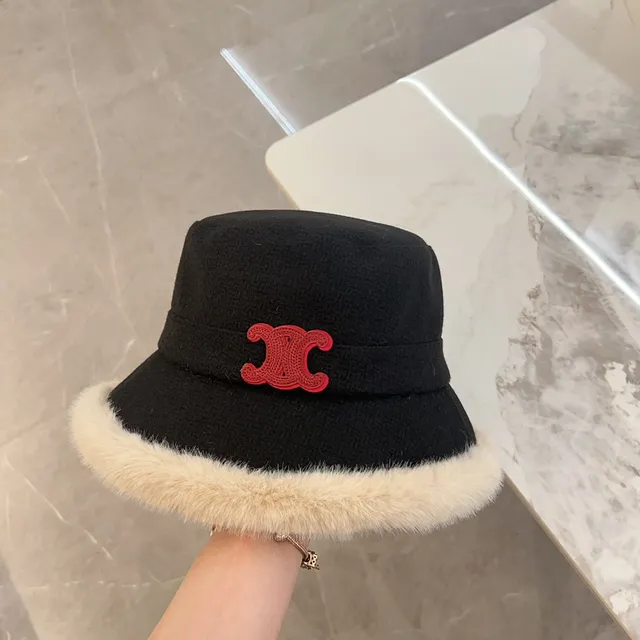 Chanel Noir Beige Tweed Fourré de Fourrure Chapeau de Seau 7
