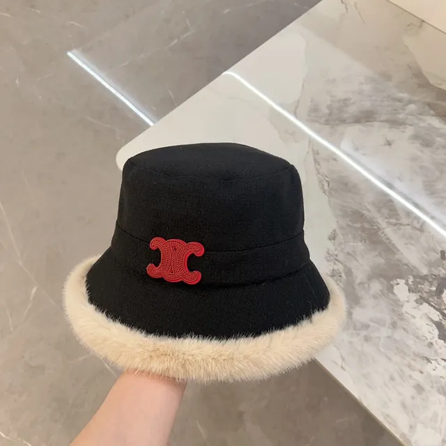 Chanel Noir Beige Tweed Fourré de Fourrure Chapeau de Seau 8
