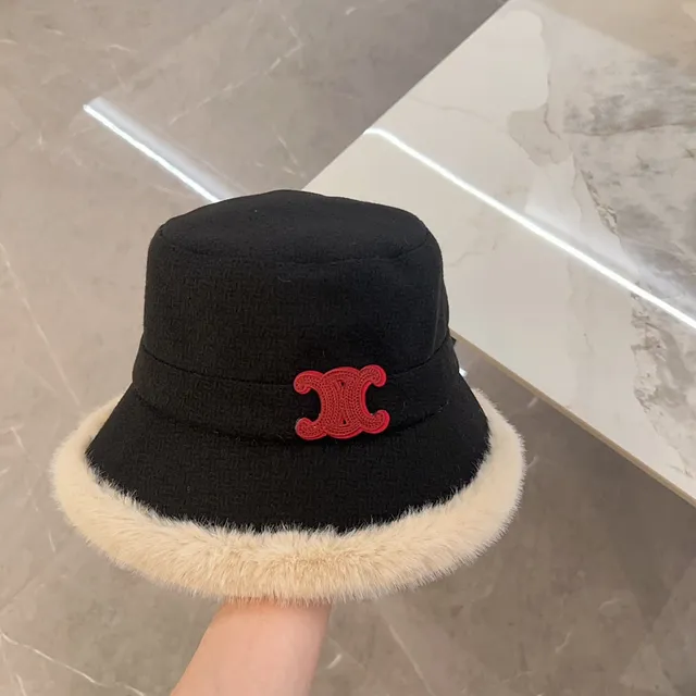 Chanel Noir Beige Tweed Fourré de Fourrure Chapeau de Seau 9