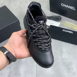 Chanel Black White Knit Upper Leather Toe Cap Lifestyle Sneakers