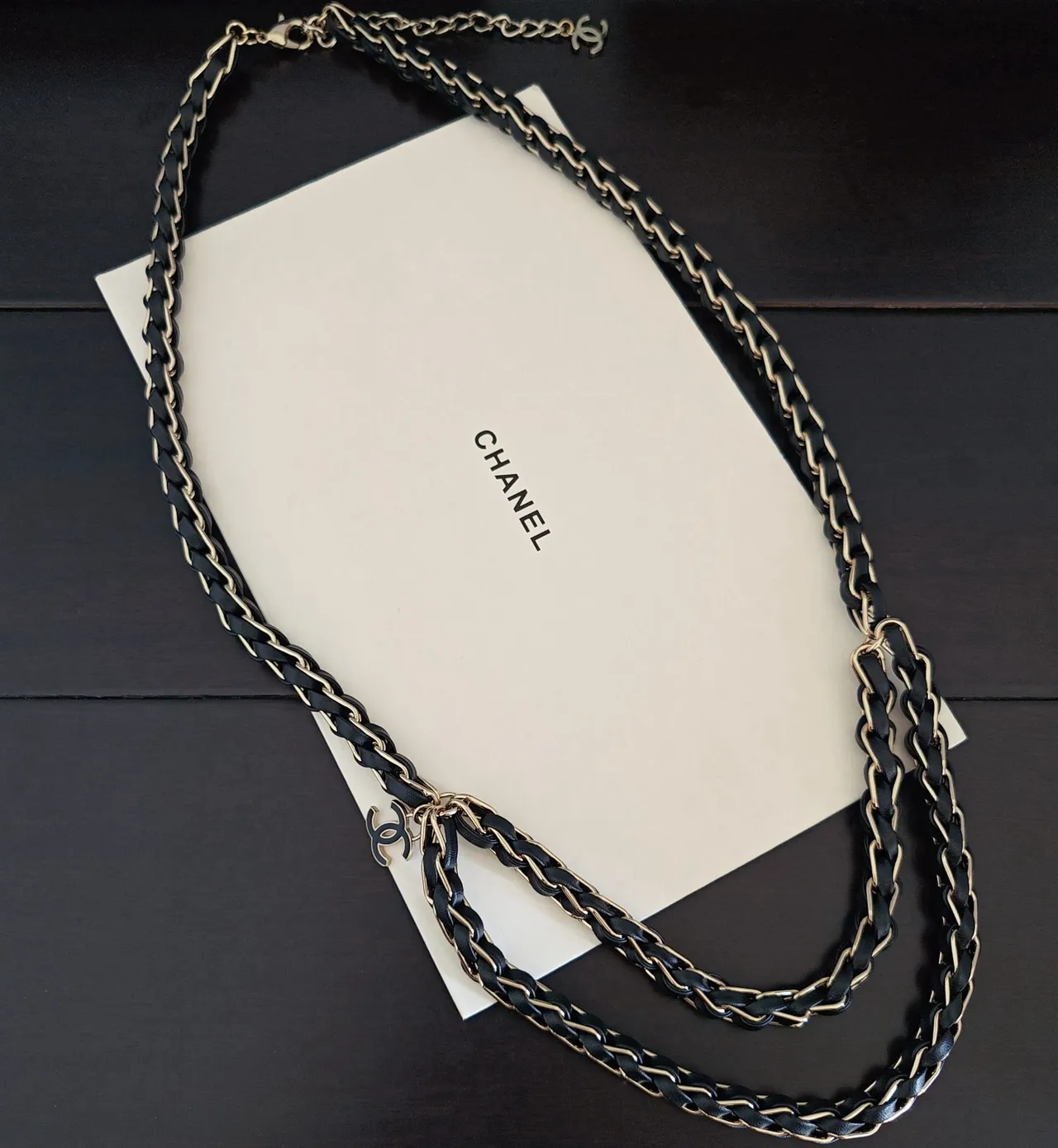 Chanel Braided Leather and Gold-Tone Chain Necklace 2