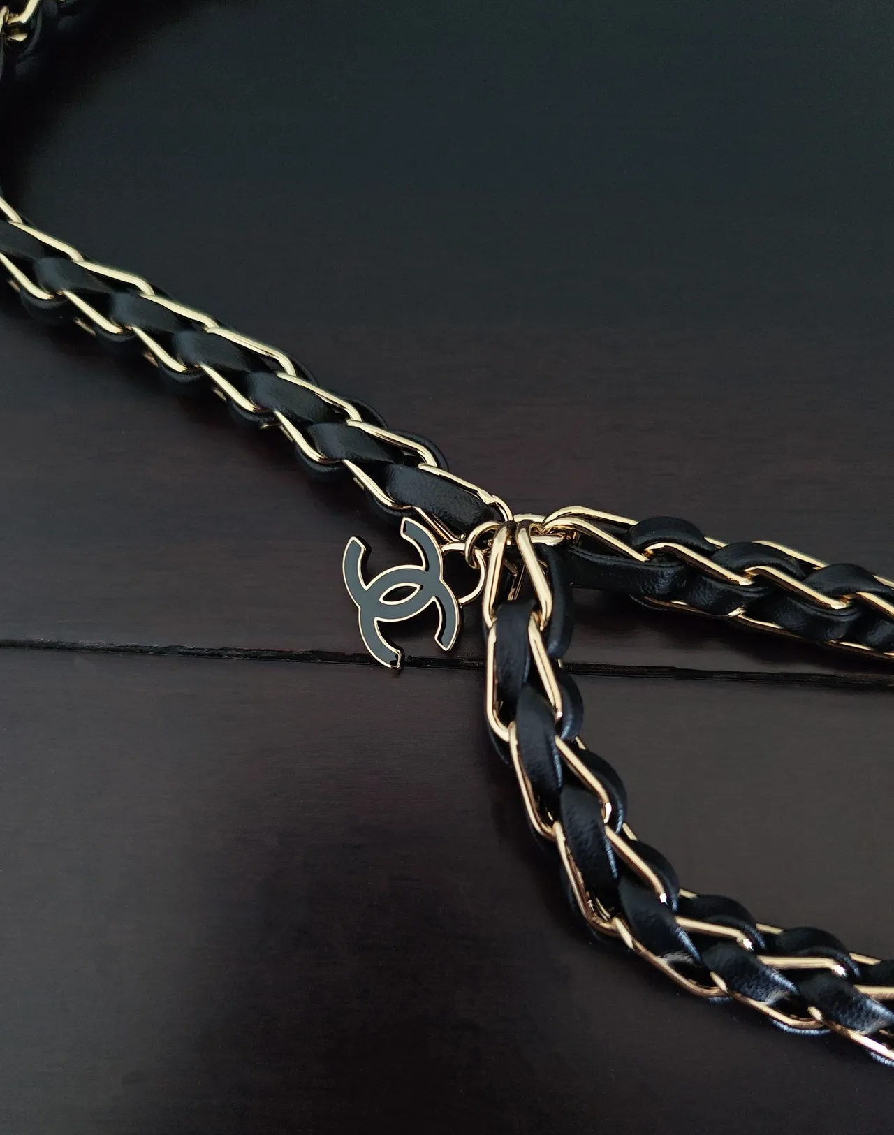 Chanel Braided Leather and Gold-Tone Chain Necklace 3