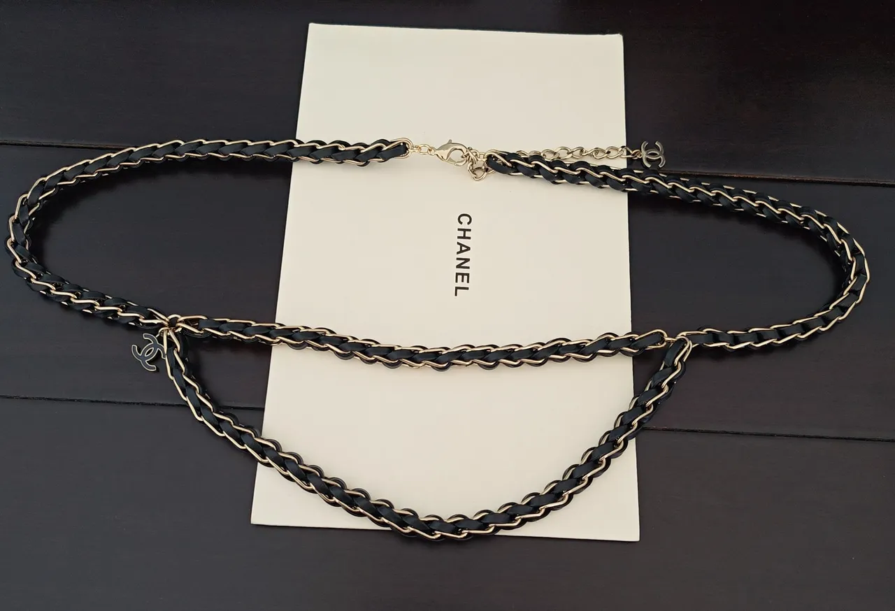 Chanel Braided Leather and Gold-Tone Chain Necklace 5