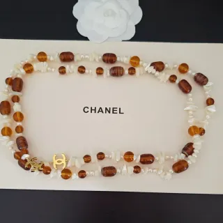 Chanel Brown White Double-Strand Beaded Necklace