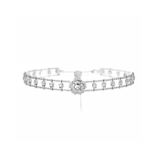 Chanel Camélia Choker Silver-Tone Pavé Gemstone Necklace
