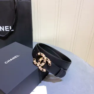 Chanel CC Belt काला सोने का बकिल लेदर बेल्ट