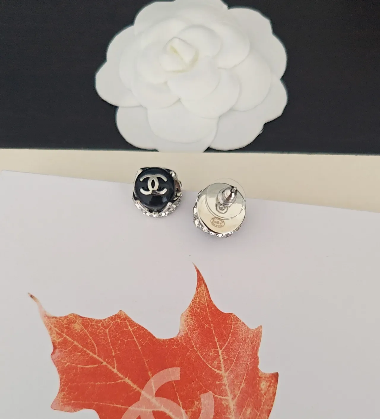 Chanel CC Cabochon Black and Silver Stud Earrings 2