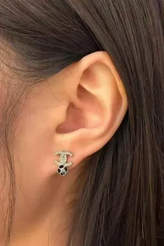 Chanel CC Camellia Crystal and Black Enamel Stud Earrings 2