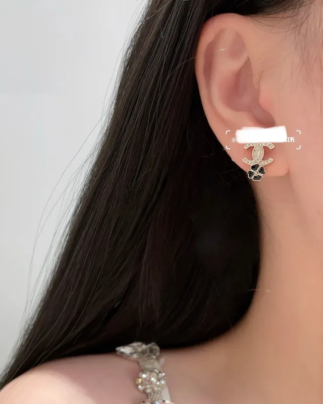 Chanel CC Camellia Crystal and Black Enamel Stud Earrings 3