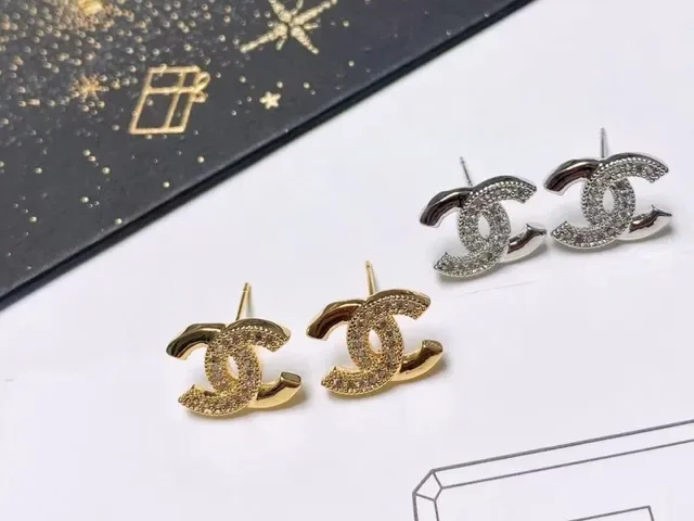 Chanel CC Gold Silver Interlocking Logo Pavé Crystal Setting Earrings 2