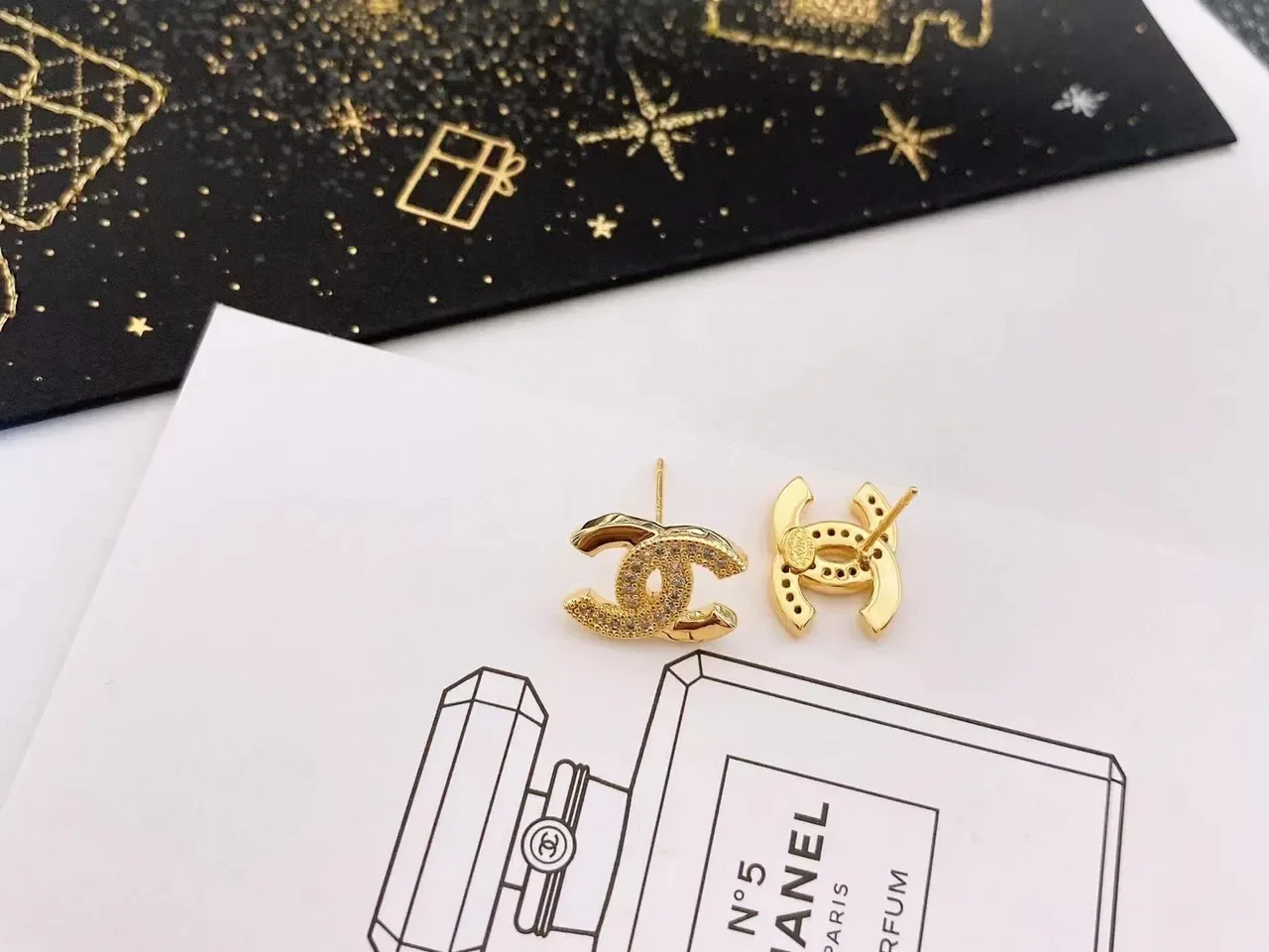 Chanel CC Gold Silver Interlocking Logo Pavé Crystal Setting Earrings 4