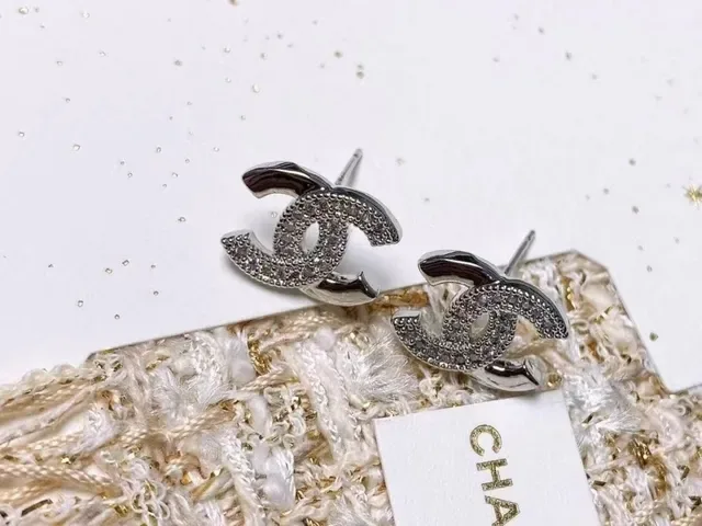 Chanel CC Gold Silver Interlocking Logo Pavé Crystal Setting Earrings 6