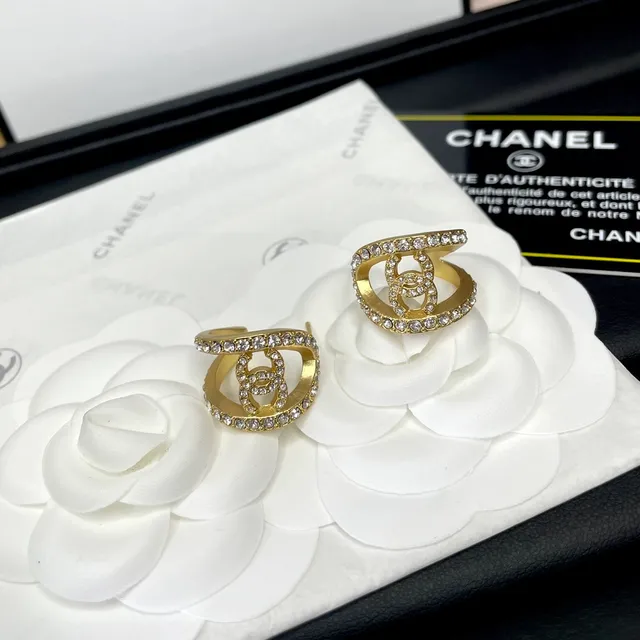 Chanel CC Logo Crystal-Pavé Gold-Tone Open Hoop Earrings 6