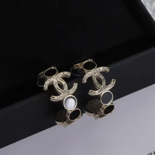 Chanel CC Logo Gold-Tone Black and White Stone Earrings