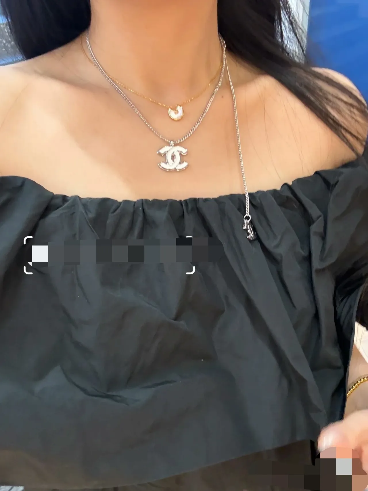 Chanel CC Logo Necklace Silver White Curb Chain Interlocking Pendant Necklace 6