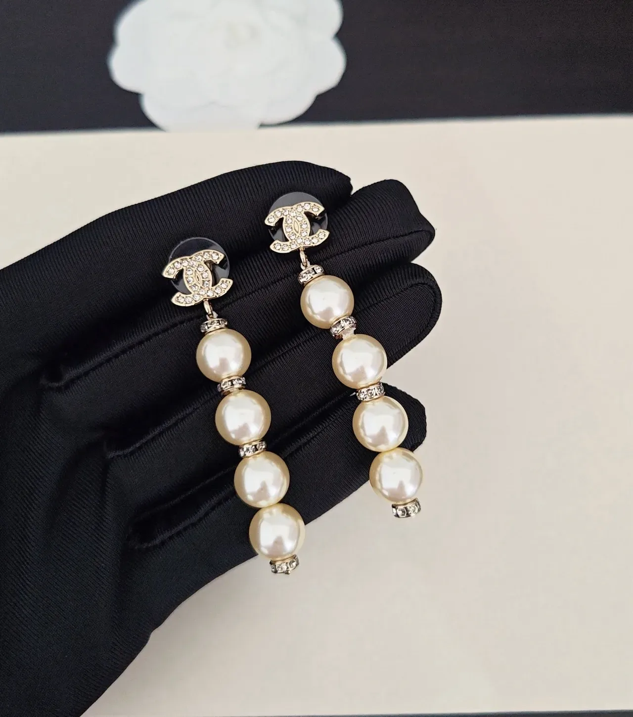 Chanel CC Logo Pearl Drop Earrings 2