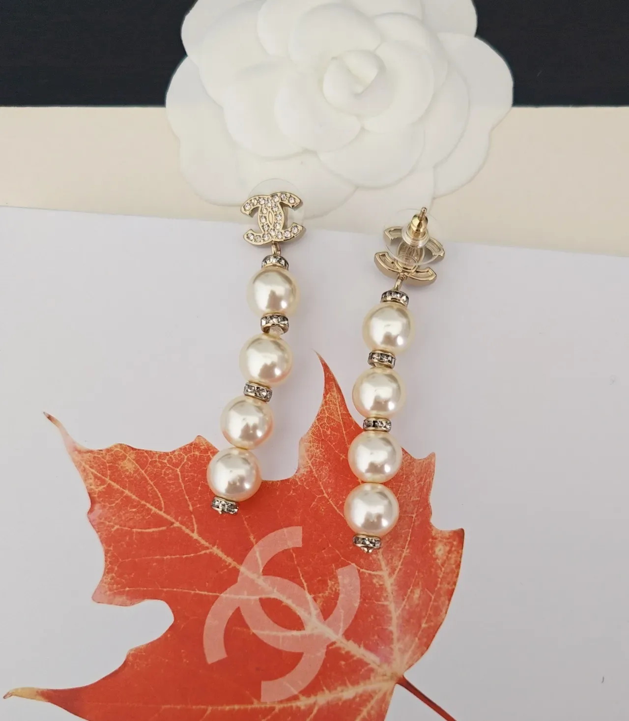 Chanel CC Logo Pearl Drop Earrings 3