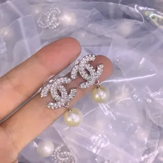 Chanel CC Pearl Crystal Drop Earrings