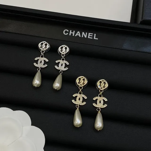 Chanel CC Pearl Drop Silver Gold Interlocking Logo Crystal-Encrusted Earrings 6