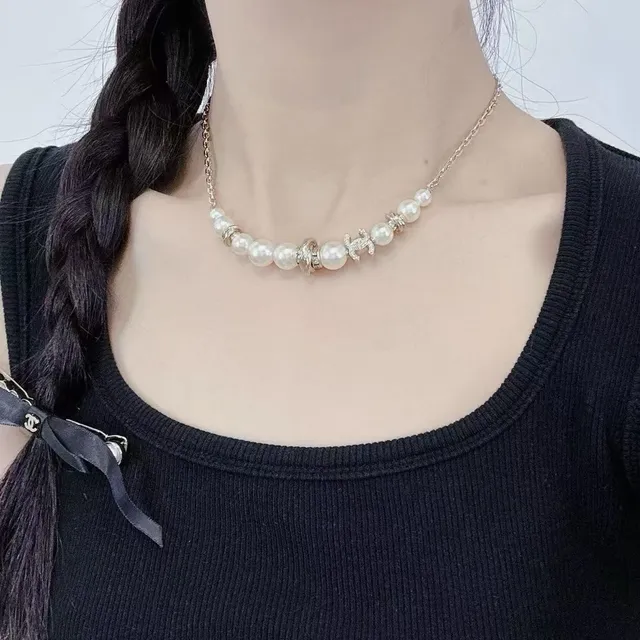 Chanel CC Pearl Necklace Gold-Tone Chain Necklace 2