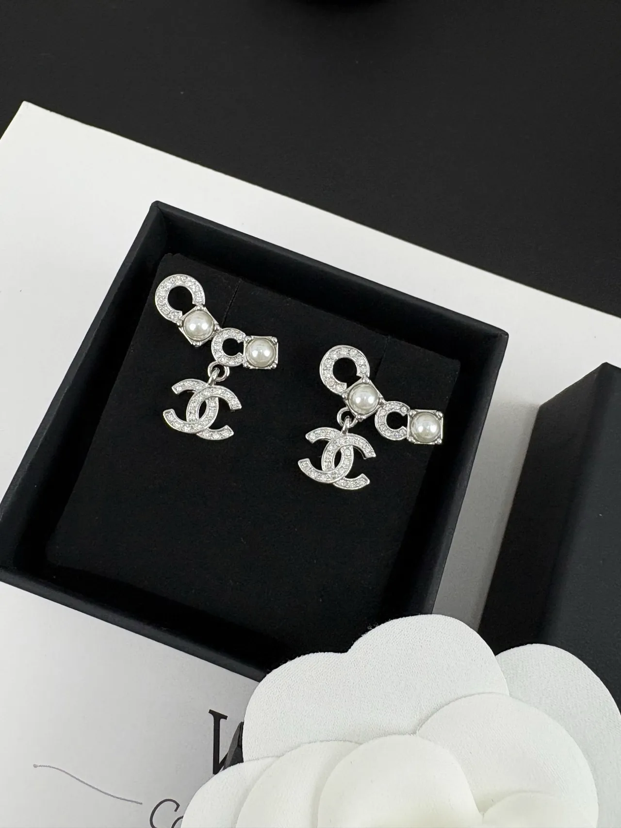 Chanel CC Pearl Pavé Crystal Dangling Earrings 6