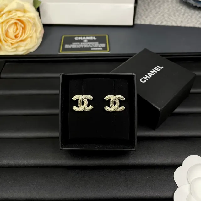 Chanel CC Silver Black Interlocking Logo Ornate Beaded Border Earrings 2