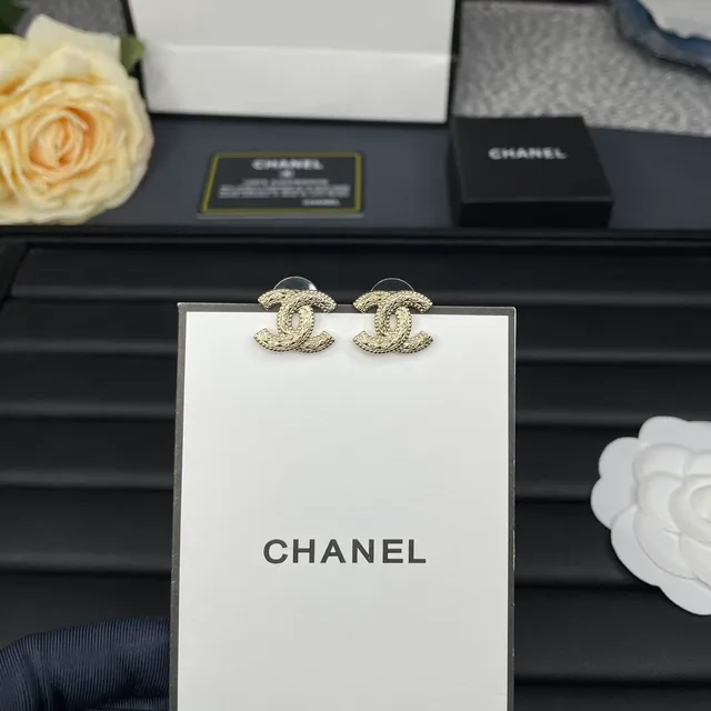 Chanel CC Silver Black Interlocking Logo Ornate Beaded Border Earrings 4