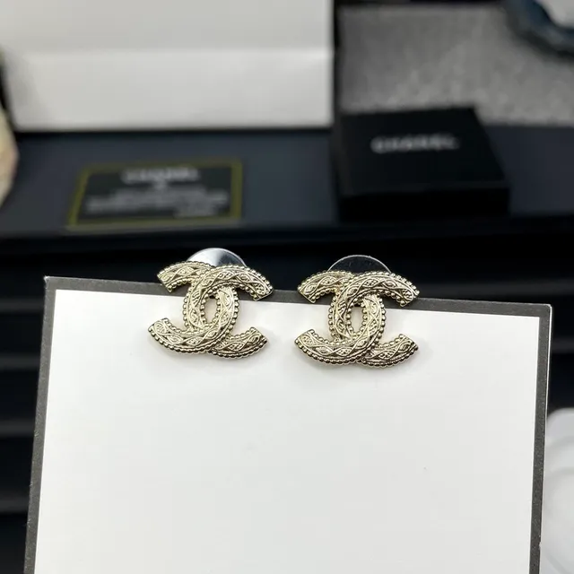 Chanel CC Silver Black Interlocking Logo Ornate Beaded Border Earrings 5