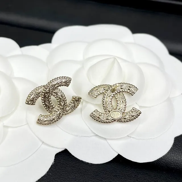 Chanel CC Silver Black Interlocking Logo Ornate Beaded Border Earrings 6