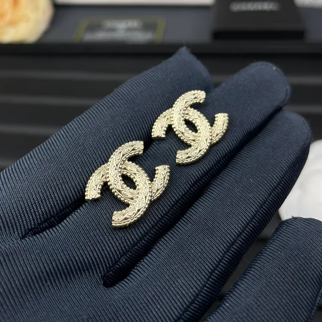 Chanel CC Silver Black Interlocking Logo Ornate Beaded Border Earrings 8