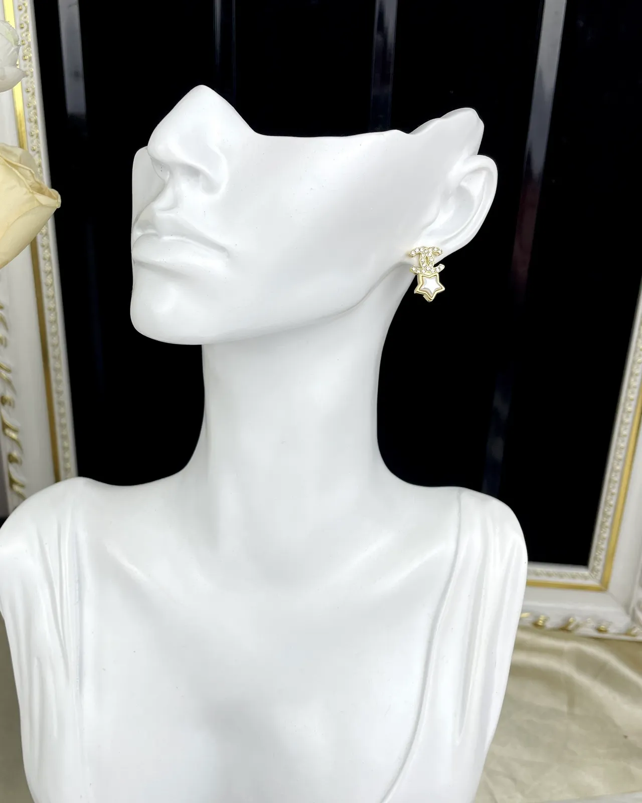 Chanel CC Star Crystal and Pearl Stud Earrings 3