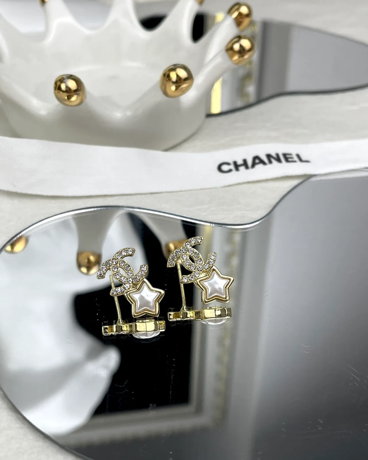 Chanel CC Star Crystal and Pearl Stud Earrings 5