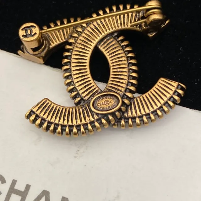 Chanel CC Zigzag Brooch White and Gold-Tone Brooches 2
