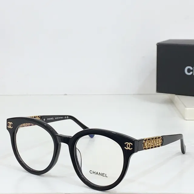 Chanel Chain Black Gold Glossy Acetate Branding Optical Glasses 5