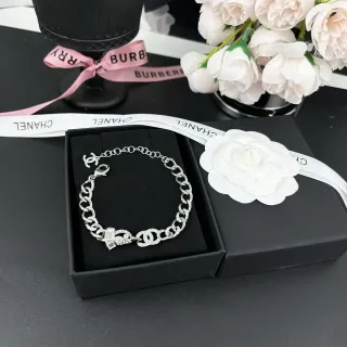 Chanel Chain Bracelet Silver White Chunky Curb Interlocking CC Logo Clasp Bracelet