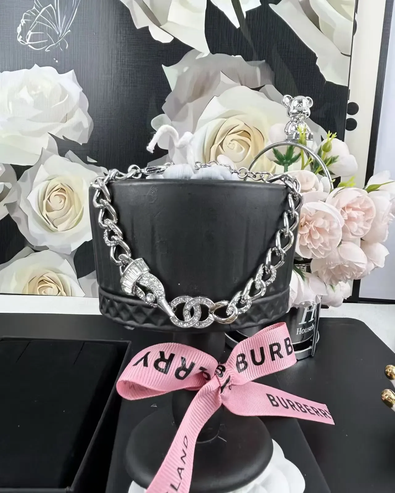 Chanel Chain Bracelet Silver White Chunky Curb Interlocking CC Logo Clasp Bracelet 4