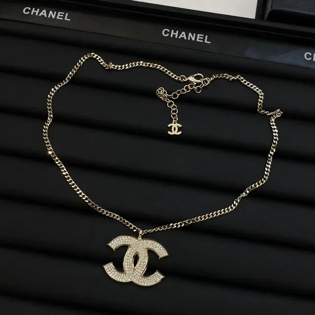 Chanel Classic CC Silver White Pavé-Crystal Logo Curb Chain Necklace 2