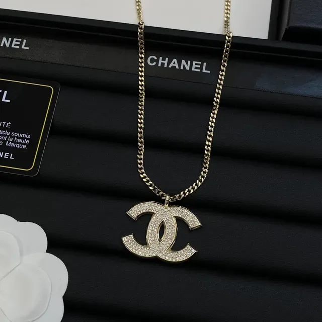 Chanel Classic CC Silver White Pavé-Crystal Logo Curb Chain Necklace 4