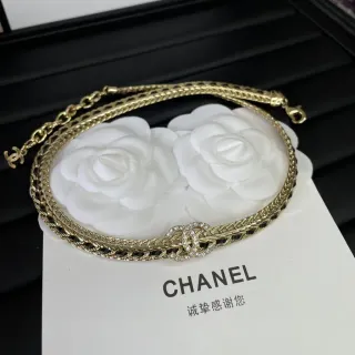 Chanel क्लासिक चेन नेकलेस गोल्ड ब्लैक ब्रेडेड इनले डिटेलिंग नेकलेस