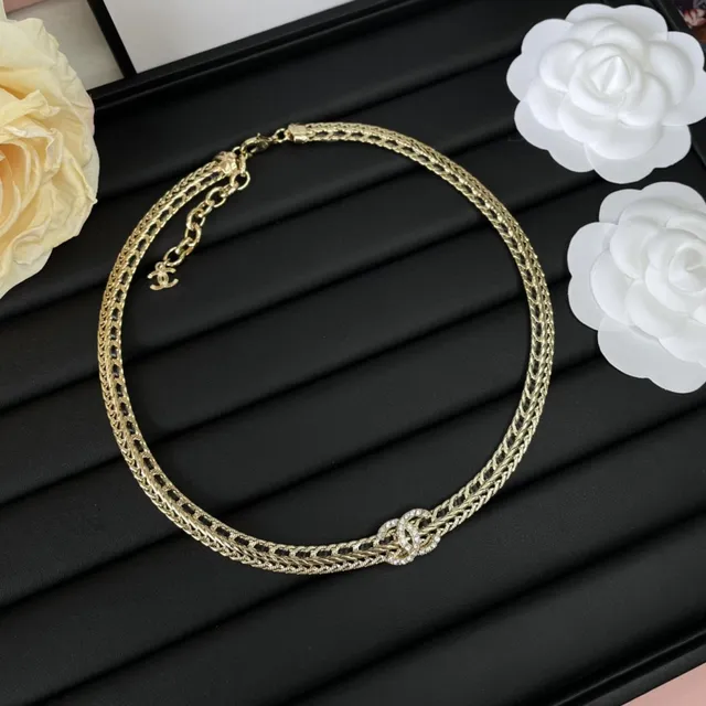 Chanel Classic Chain Necklace Gold Black Braided Inlay Detailing Necklace 2