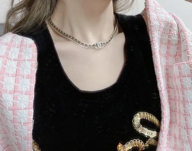Chanel Classic Chain Necklace Gold Black Braided Inlay Detailing Necklace 6