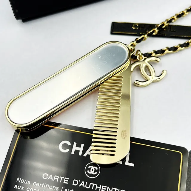Chanel Comb Necklace Orange Black Enamel Barrel Charm Gold-Tone And Metal Necklace 5