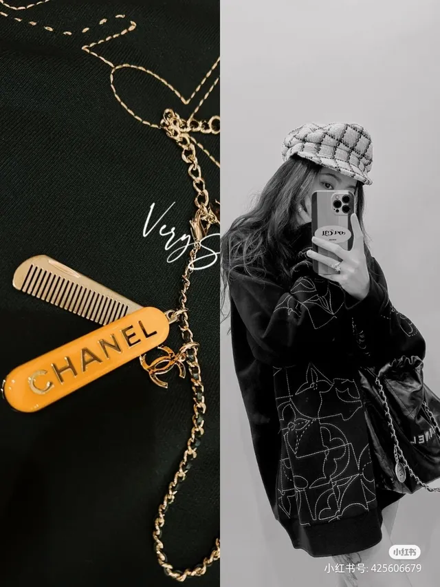 Chanel Comb Necklace Orange Black Enamel Barrel Charm Gold-Tone And Metal Necklace 9