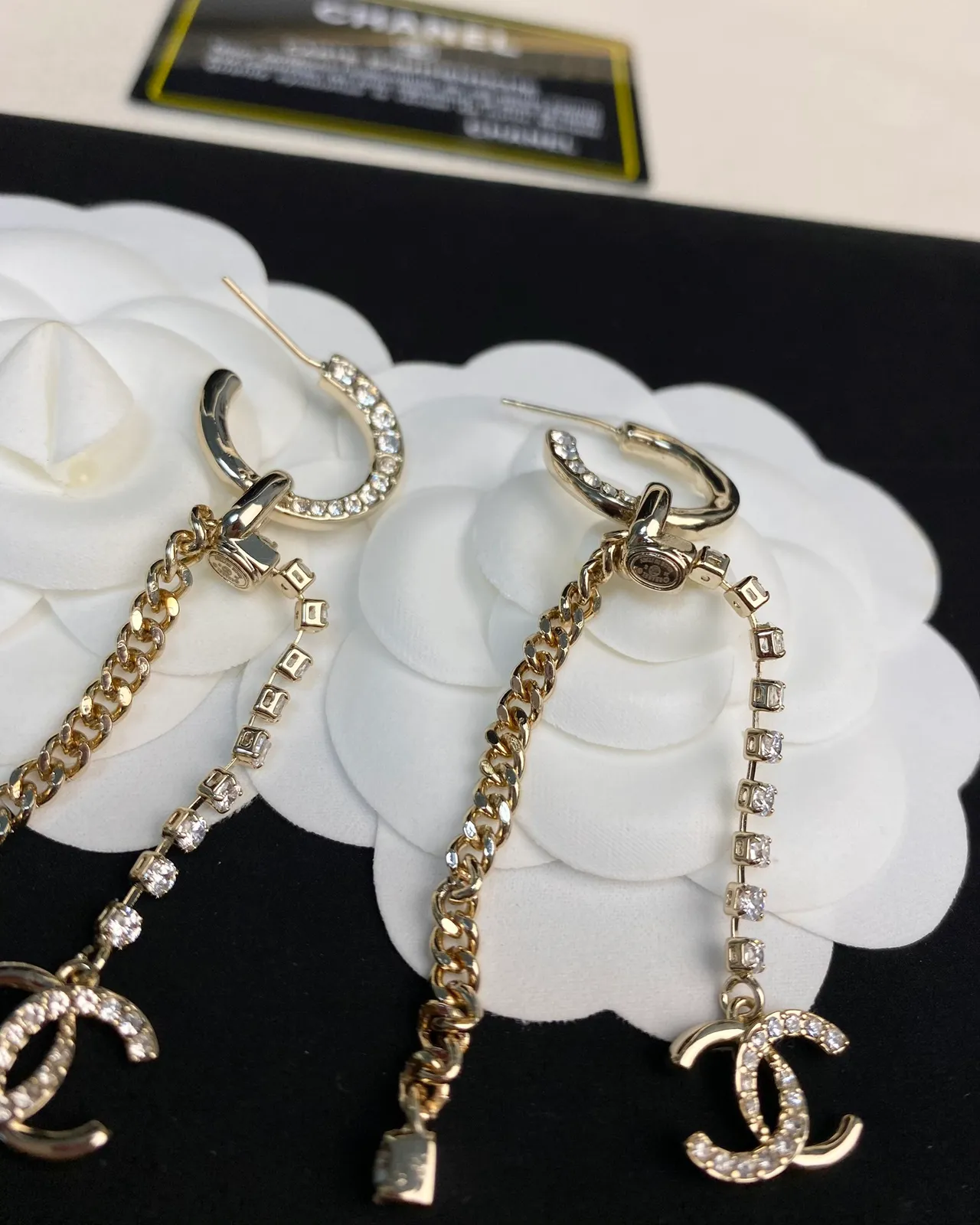 Chanel Crystal Chain CC Logo Hoop Earrings 2