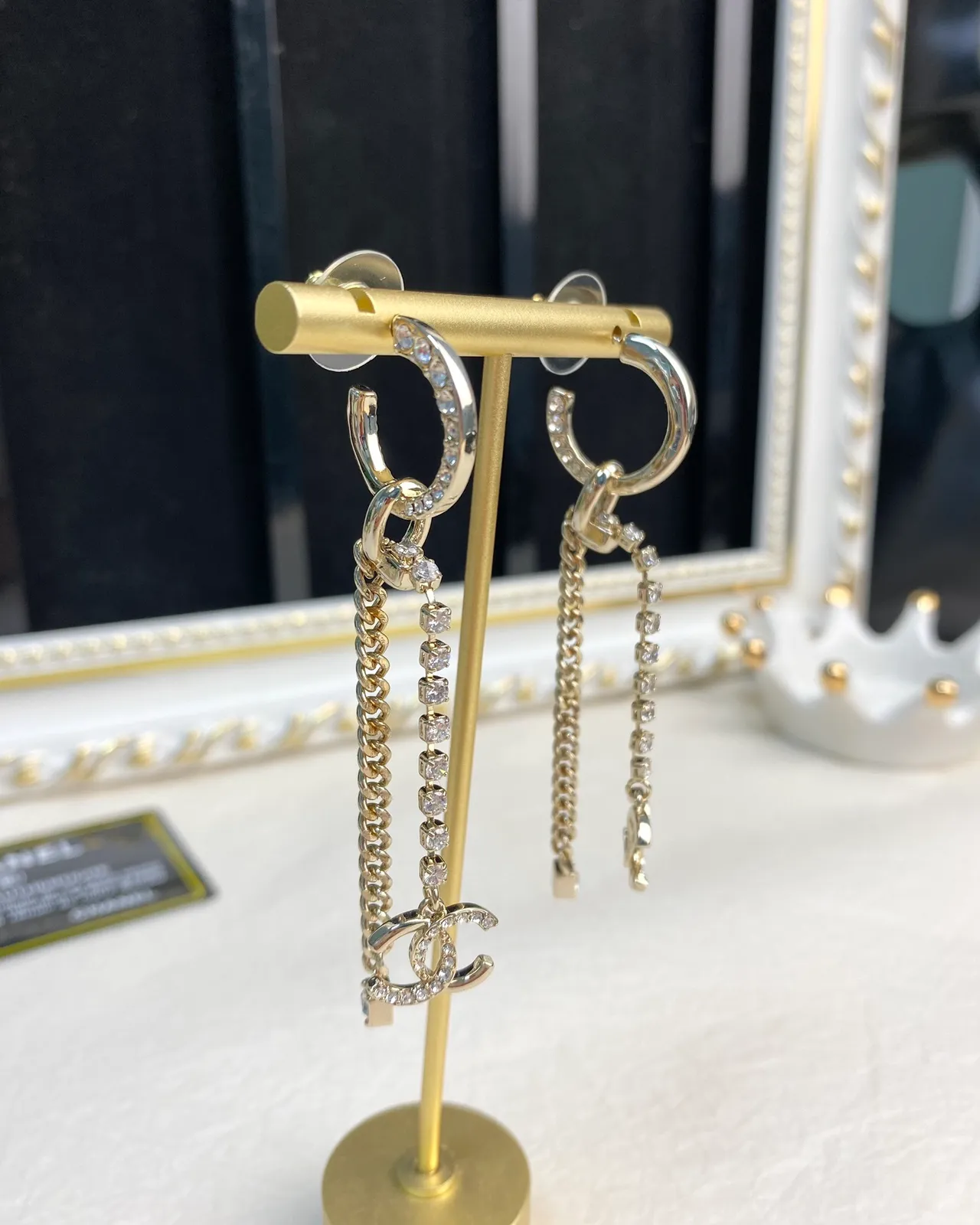Chanel Crystal Chain CC Logo Hoop Earrings 4