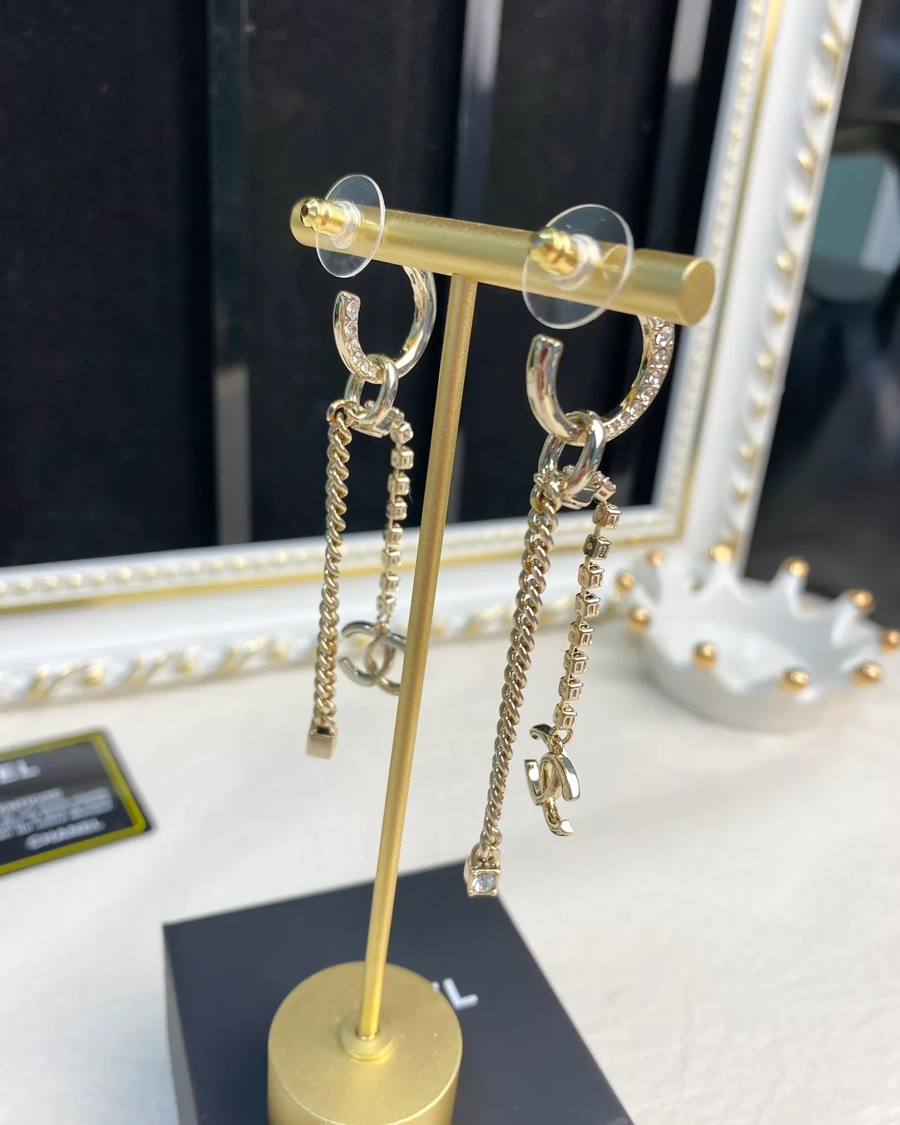 Chanel Crystal Chain CC Logo Hoop Earrings 5