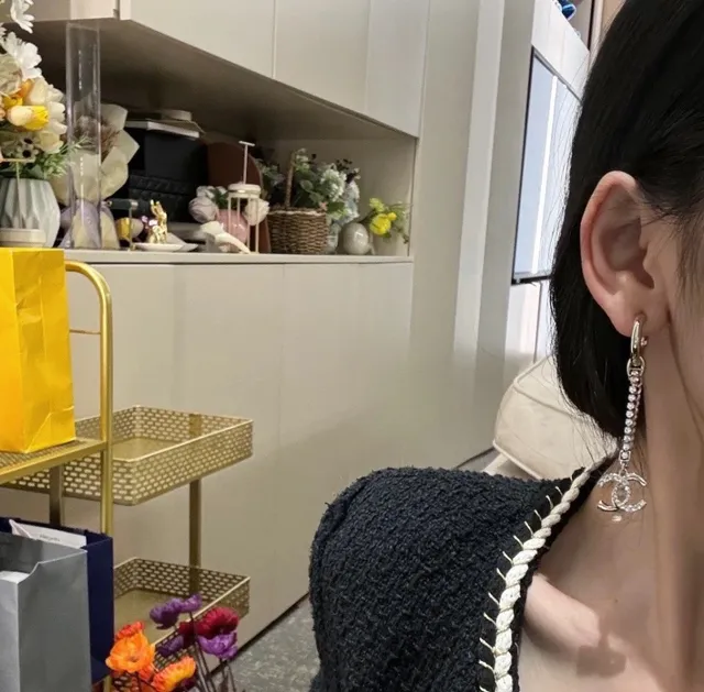 Chanel Crystal Chain CC Logo Hoop Earrings 9