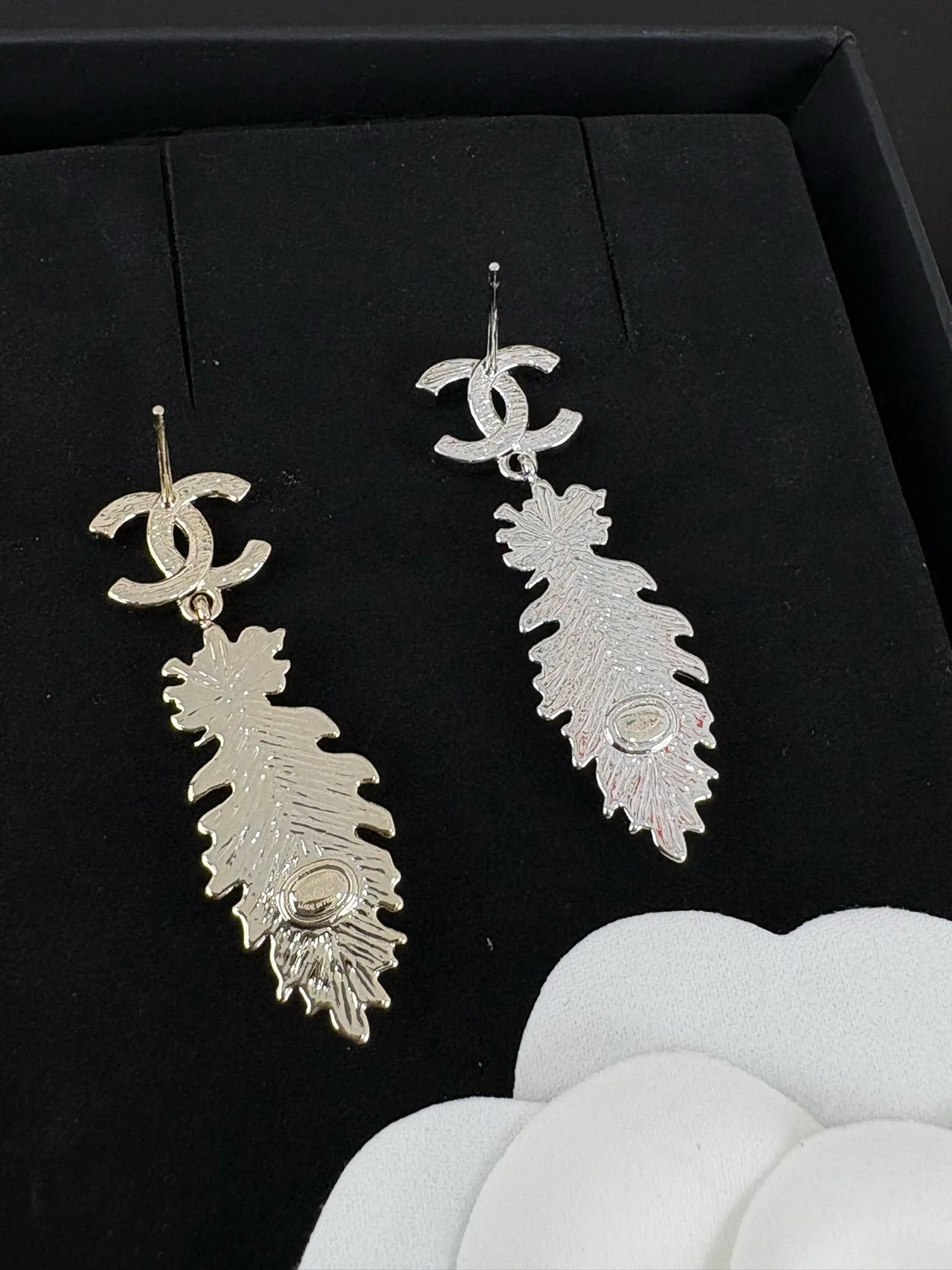 Chanel Crystal-Pavé CC Logo Leaf Drop Earrings 5