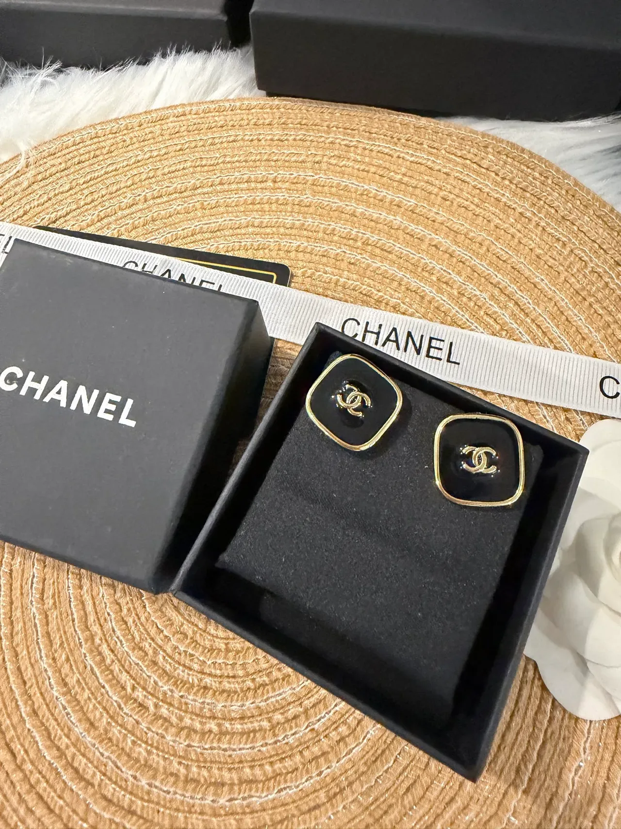 Chanel Enamel Stud Red Black Square Studs Gold-Tone CC Logo Earrings 5