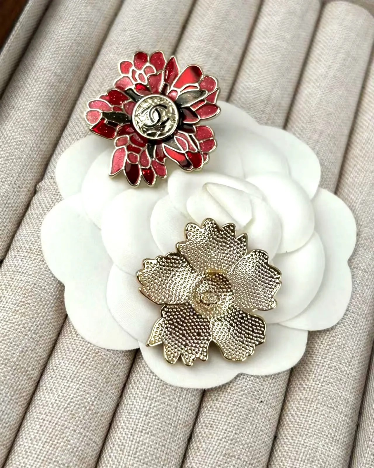 Chanel Floral Enamel CC Logo Stud Earrings 2